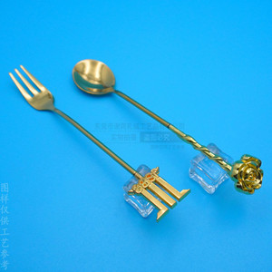 Cucharas y Tenedores de Metal Personalizados, Imitación Oro, Aleación de Zinc, Acero Inoxidable, Reutilizables, para Cócteles, Diseño Geométrico - Product Image 3