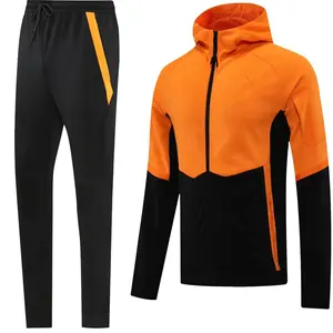 Le dernier ensemble d'uniformes de football national orange noir vestes pour hommes survêtements tenues 2 pièces jogger fitness ensemble