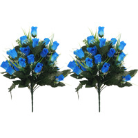 Lot de 24 têtes de fleurs artificielles en soie bleues de 46 cm pour arrangement décoratif de cimetière, pour tombes et lanhes