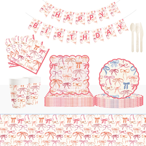 Platos, Vasos y Servilletas Desechables de Papel con Diseño de Nudo Rosa y Forma de Ola DAMAI, con Juego de Cubiertos para Fiestas de Niñas - Product Image 1