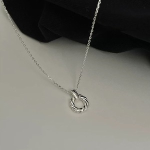 S925 Sterling Silver Twisted <b>Ring</b> <b>Necklace</b> Geometric Minimalist Design Collarbone Length - Product Image 3
