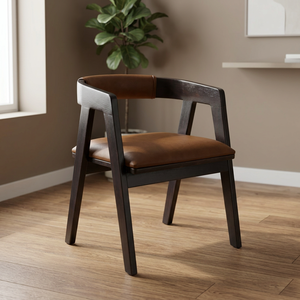 Modern Solid Wood <b>Frame</b> PU Leather Upholstered Dining Chair with Armrest Curved Back Comfortable Seat for Apartment Home - Product Image 4