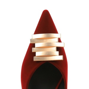 2377-K215 <span class=keywords><strong>Scarpe</strong></span> da Donna Eleganti in Stile Coreano con <span class=keywords><strong>Tacco</strong></span> <span class=keywords><strong>Basso</strong></span> in Camoscio, Punta Affusolata, Bocca Poco Profonda, Fibbia Metallica, Slip-On - Product Image 4