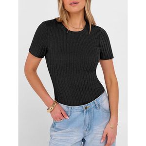 Womens Ribbed Knit <b>Top</b> Short Sleeve Crewneck Slim Fit Lightweight Summer Casual Sweater Shirt - Product Image 6