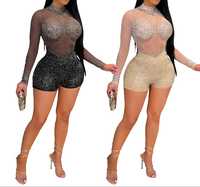 Nouvelle combinaison sexy pour femme, col rond, manches longues, imprimé à chaud, transparente, tendance Y2K, streetwear, body à haute élasticité
