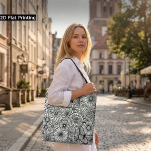 Sac fourre-tout en toile réutilisable multifonctionnel avec motif de papillons et de fleurs 2D, adapté aux supermarchés, aux écoles et aux voyages - Product Image 5