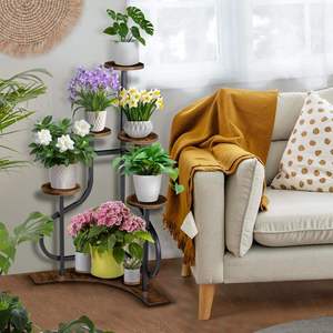 Support de plantes <span class=keywords><strong>en</strong></span> métal <span class=keywords><strong>en</strong></span> forme de L à 4 niveaux |   Support de pot de fleurs <span class=keywords><strong>en</strong></span> fer antirouille pour intérieur et extérieur - Étagère de jardin peu encombrante - Product Image 3