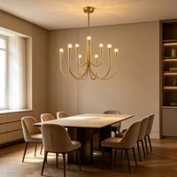 Lustre moderne en or avec bras courbés, luminaire suspendu à 9 lumières pour salon, décoration de villa