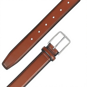 Ceinture en cuir de vachette marron avec boucle rectangulaire argentée, design formel et durable - Product Image 1