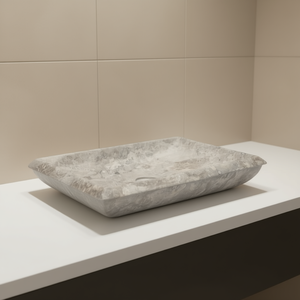 Lavabo de Baño de Mármol Gris, Rectangular, Pulido, de 19.7x13.8x3.9 Pulgadas, Diseño Contemporáneo para Montar Sobre Encimera - Product Image 2