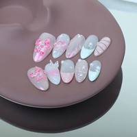 Uñas Artificiales de Alta Calidad; Diseño 3D en Rosa Aurora; Reutilizables, Venta al Por Mayor de Fábrica