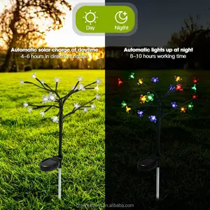 Attractive Solar Cherry Blossom LED Tree Branch Lights Outdoor Waterproof Led Garden Lawn Lamp