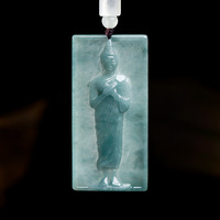 Pendentif Bouddha en Jadeite Naturelle Bleu Eau, Style Chinois UNISEXE, Cadeau avec Certificat d'Expertise E078