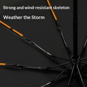 Paraguas de sol plegable automático de tres pliegues, con 10 varillas, diseño de hueso de dragón doble, con pegamento negro, para negocios, con logotipo impreso fijo y disponible para entrega inmediata. - Product Image 3