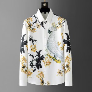 Camisa de Manga Larga para Hombre, Elegante Estampado Floral de Cockatoo, Diseño Artístico Vintage, Sin Plancha, Antiarrugas, Transpirable, ODM, Primavera - Product Image 3