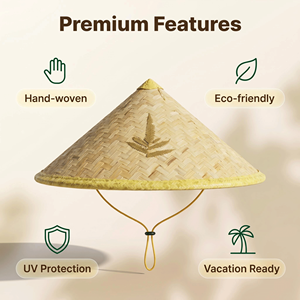 Chapeau de pêcheur vietnamien personnalisé en paille, bambou et rotin, fait main, avec cordon réglable, unisexe, pour l'extérieur, décontracté, été, pour adulte - Product Image 3