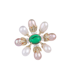 Broche de pérolas para água doce, vestido vintage elegante de alta qualidade, esmeralda, zircônia, cardigã, broche em canal de flores, broche de pérolas - Product Image 6