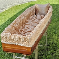 Kit d'intérieur de cercueil européen classique en satin plissé, avec doublure épaisse en satin brillant et oreiller matelassé