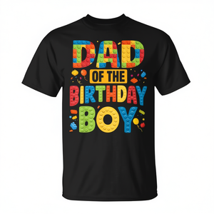T-shirt « Papa du gamin d'anniversaire » en blocs de construction, chemise pour fête d'anniversaire - Product Image 2