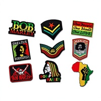 Ensemble de patchs brodés écologiques Bob Marley à thermocoller avec motifs cœur et fleur aux couleurs Rasta pour vêtements, chapeaux et sacs