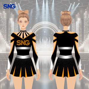 En gros Tenue de danse et de cheerleading pour jeunes, uniformes de côté de terrain rouge et noir, jupe à strass rose et noire, costume de cheerleader Negro - Product Image 1