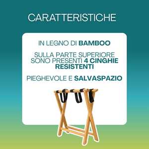Portavaligie Pieghevole in Bambù 65x36x51 Cm, Sgabello Portabagagli per Hotel e B&B - Product Image 3