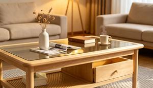 Modern <b>Solid</b> <b>Wood</b> Coffee <b>Table</b> with Tempered Glass <b>Top</b> Storage Shelf Scandinavian Living Room Furniture - Product Image 2