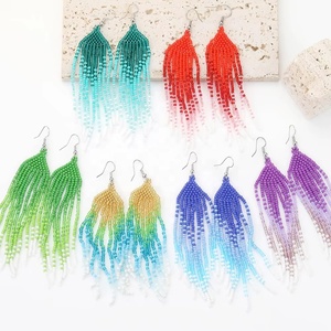 <span class=keywords><strong>Orecchini</strong></span> a Cerchio Vintage Boho per Ragazze, <span class=keywords><strong>Orecchini</strong></span> Pendenti con Perline Miyuki e Nappine in Vetro Sfumato - Product Image 1
