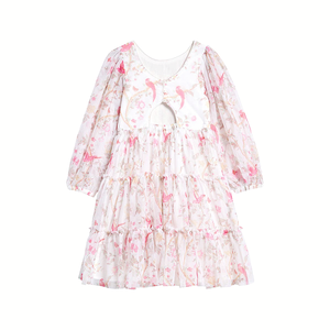 Vestido de primavera para niñas de 11 a 14 años, dulce vestido de malla estampado con cuello de fiesta de cumpleaños para niñas de 11 años para niños de 13 a 14 años - Product Image 2