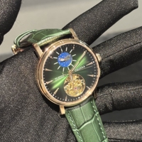 Montre mécanique automatique pour homme avec logo personnalisé OEM, cadran squelette à phase de lune, bracelet en cuir véritable, verre saphir