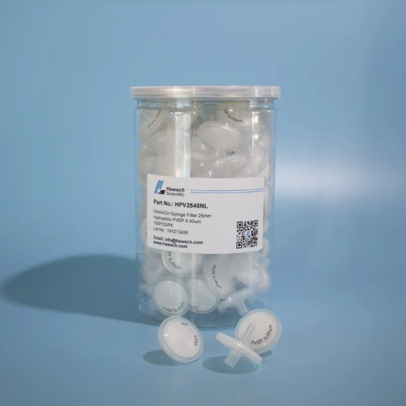 ตัวกรองเข็มฉีดยาไนลอนปลอดเชื้อ25มม. 10um สำหรับห้องปฏิบัติการ HPLC PVDF ที่ไม่ชอบน้ำพลาสติก0.45um