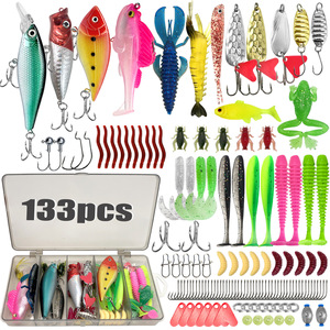 Ensemble de leurres de pêche en plastique de 409 pièces avec appâts durs et souples (cuillères, poppers, leurres nageurs), hameçons et boîte à accessoires - Product Image 5