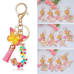 Ring Tassels Keyring Holder Pendent Gift Accessory English Alphabet Crystal Women <b>Key</b> <b>Chains</b> Acrylic Butterfly Letter Keychains - Product Image 5