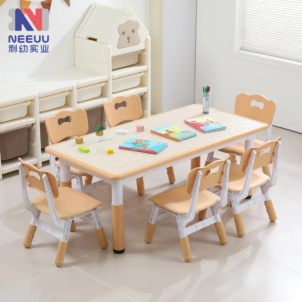 Crianças Mesa e Cadeira Set Altura Ajustável Criança Mesa e 4 Cadeiras Set Kid Activity Art Table Plastic Children Study Desk