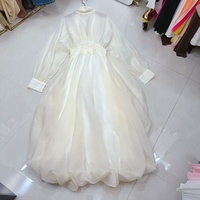 Robe longue bouffante à col en V profond et manches lanternes en maille décontractée de haute qualité OUDINA pour femmes