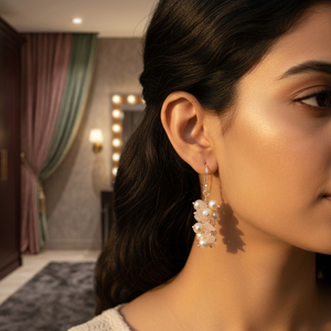 Boucles d'oreilles pendantes romantiques pour femmes, en alliage d'argent 925, style cluster, plaqué argent, avec quartz rose - Product Image 4