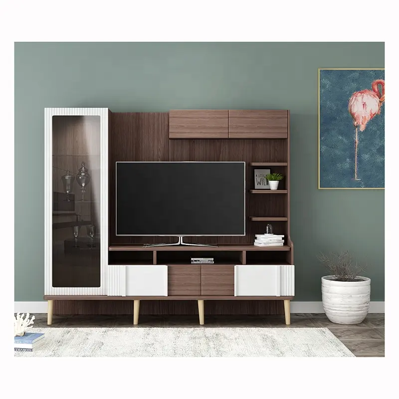 कमरे में रहने वाले फर्नीचर MFHQ004 मनोरंजन दीवार इकाई लकड़ी टीवी खड़ा
