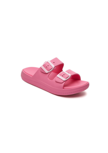Sandali Unisex in EVA a Doppia Fascia Rosa Chiaro Taglia 25 Comodi Estivi con Punta Aperta Tinta Unita Chiusura con Fibbia - Product Image 1