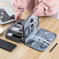 Sac de rangement pour câbles de voyage à double couche avec logo personnalisé, sac de rangement portable pour câbles USB, chargeurs, accessoires numériques