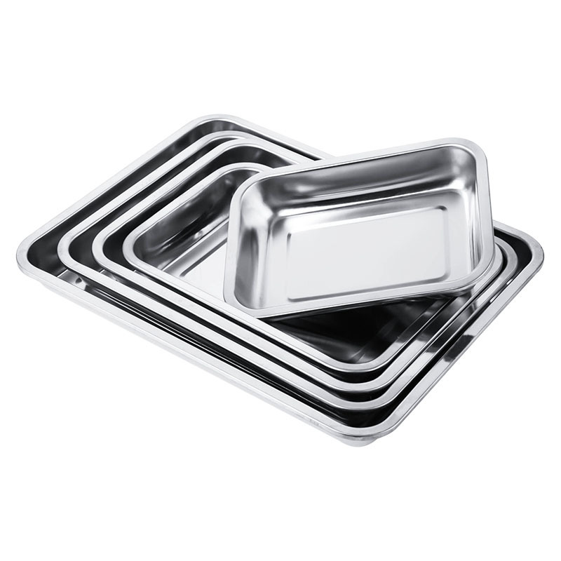 Vente en gros Plateau en acier inoxydable Assiette de buffet Plateau de service alimentaire Plateau rectangulaire carré en métal