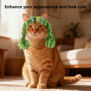 قبعة شعر مستعار للحيوانات الأليفة، للقطط والكلاب، زي تنكري مضحك قابل للتعديل وذو تهوية جيدة، مصنوعة من الصوف المحبوك بنقشة حيوانات، مناسبة لجميع الفصول، إكسسوار لطيف للتصوير - Product Image 4