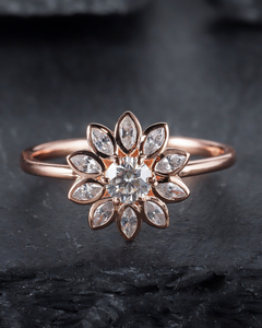 Bague de fiançailles en or rose massif avec diamant de laboratoire rond de 1,00 carat, sertie en clos, pour demande en mariage, mariage, promesse ou anniversaire - Product Image 6