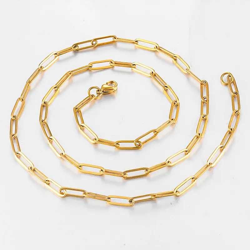 Stainless Steel Oval Link Chain Women Gold Choker Dainty Necklace 18K PVD Gold Italian Paperclip Chain Necklace