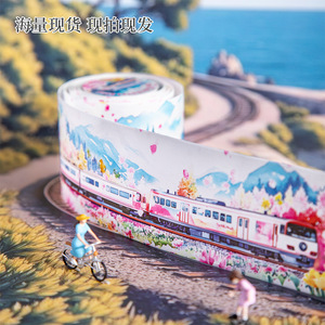 1 rol lakban kereta di jalan Seri kereta bertema pemandangan Underlining dekorasi - Product Image 1