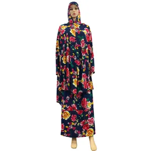 Moslim Tweedelige Sets Gebed Kledingstuk Vrouwen Kaftan Hooded Khimar Hijab Abaya Met Lange Rok Bloemenprint XL-5XL turkije Afrikaanse