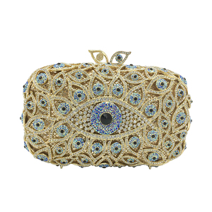 Pochette de soirée luxueuse pour femme, ornée de strass et d'un motif œil protecteur, sac à main scintillant avec pierres précieuses pour mariage et fête - Product Image 1