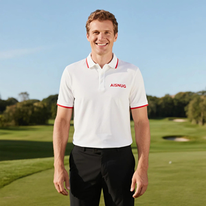 OEM personaliza su propio logotipo personal camisa Golf sublimación Golf camiseta blanca <span class=keywords><strong>con</strong></span> contorno rojo <span class=keywords><strong>con</strong></span> cuello Material elástico - Product Image 2