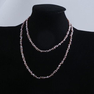 Long Light Purple 4-5mm <b>Cross</b>-Border <b>Side</b> Hole Two Sided Pearl <b>Necklace</b> Fashionable Sweater Chain for Gifts - Product Image 4