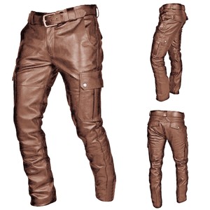Pantaloni in Pelle PU Casual da <span class=keywords><strong>Uomo</strong></span> Stile Punk Vintage Gotico <span class=keywords><strong>con</strong></span> Tasche e Lacci - Product Image 3