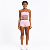 Ensemble de tricots pour femmes avec logo personnalisé, maille à bords ondulés, sans manches, sans bretelles, rayé rose, été, acrylique, usine OEM & ODM